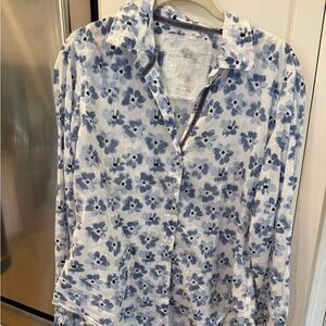 Cino Blue Floral Button-Up Blouse Medium Like New